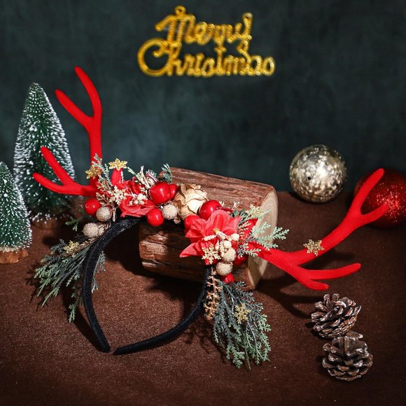 Women's Handmade Red Antler Christmas Headband - Picture 4 of 6